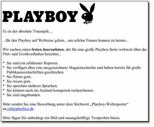 Playboy Stellenanzeige